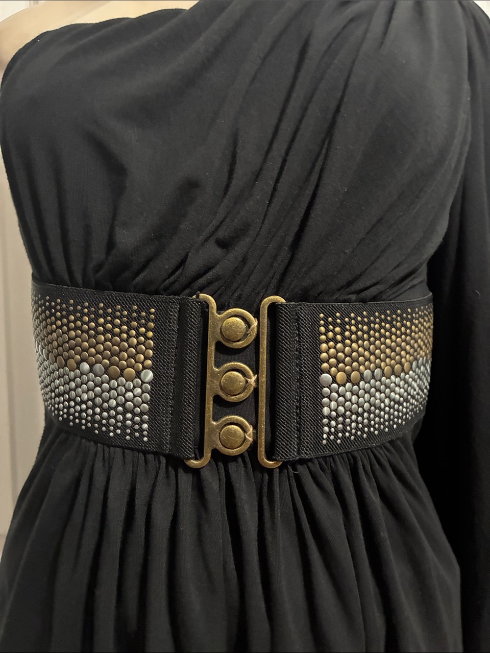 Sky One-Shoulder Black Blouse with Embellished Belt dress - Picture 3 of 17